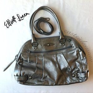 HP🎉 NEW Leather Crossbody Convertible SATCHEL Metallic Gray Pewter LARGE